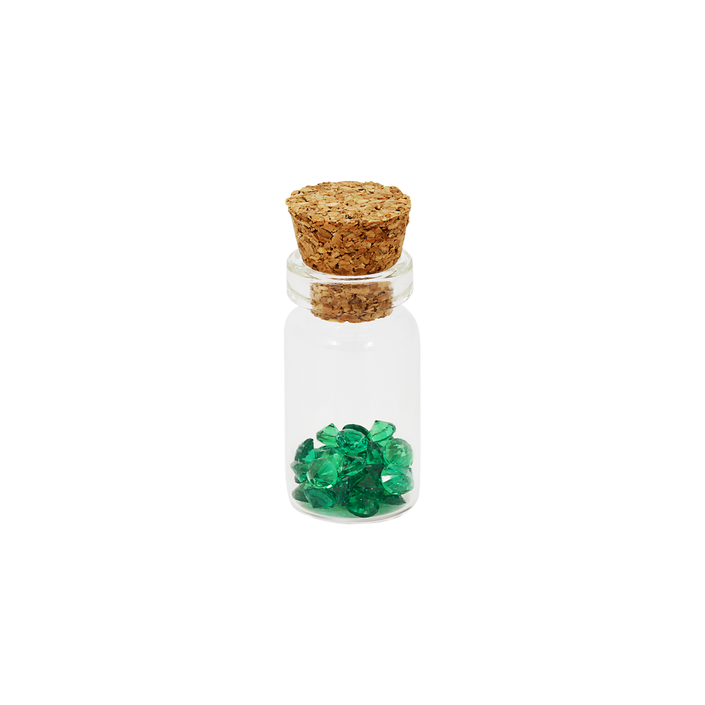 36 Emerald colour crystals for May birthstone in display Jar for Lockets