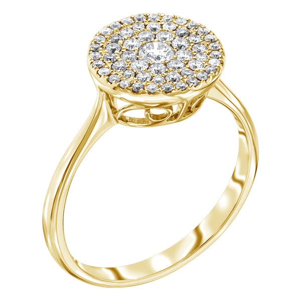 18k yellow gold button shape ring pave set with round brilliant diamonds