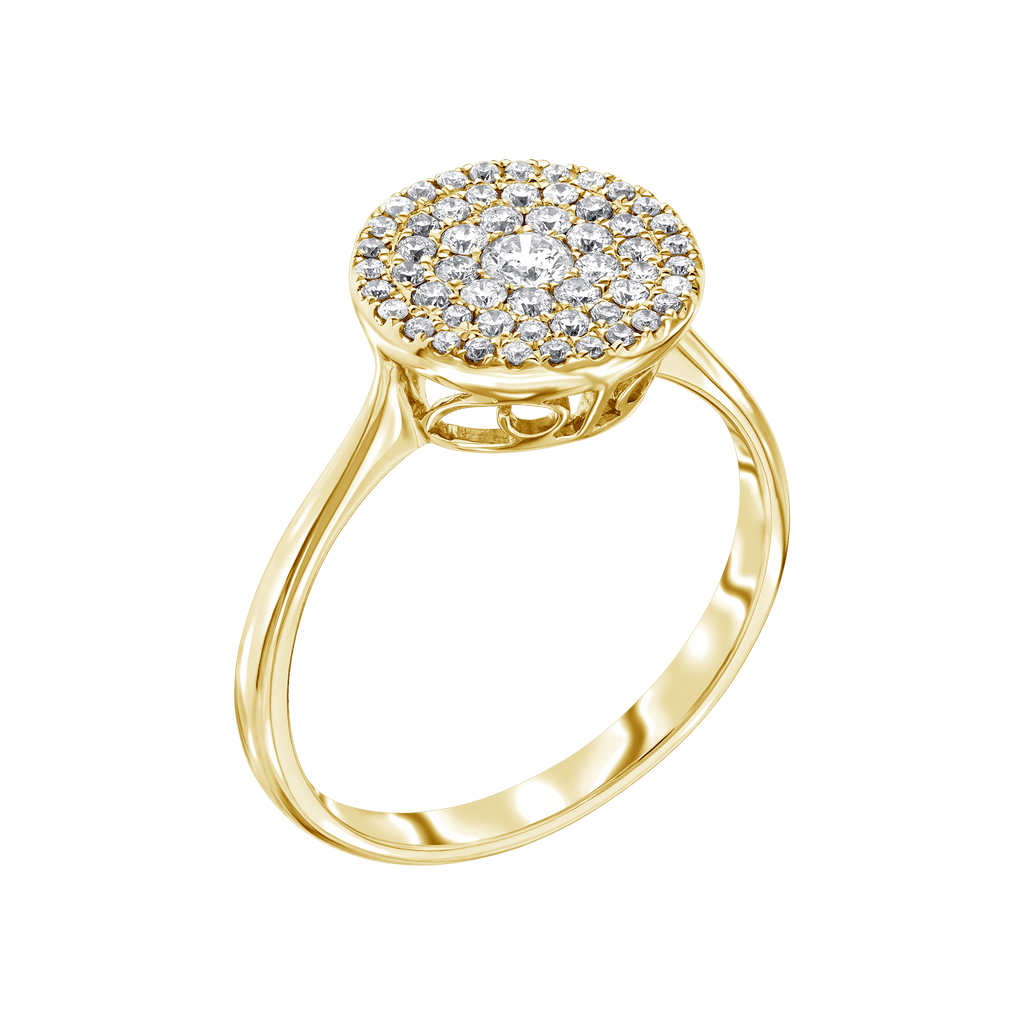 18k yellow gold button shape ring pave set with round brilliant diamonds