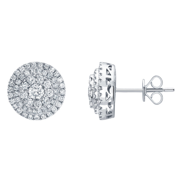 Three-tiered pave set round H-SI diamond earrings in 18k White gold