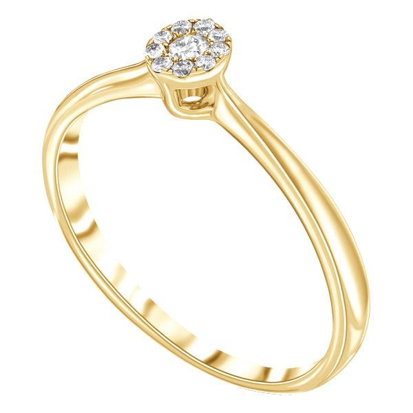 Mini cluster ring with H-SI round brilliant diamonds set in 18k yellow gold