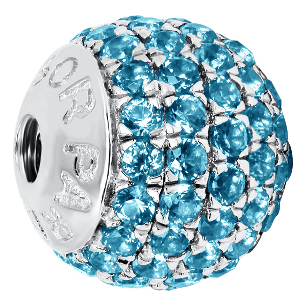 Bangle ball end pave set with Aquamarine colour crystals for March