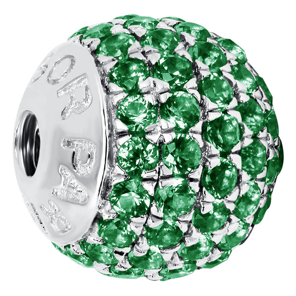 Bangle ball end pave set with Emerald colour crystals for May