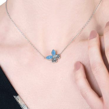 Blue quartz natural gemstone butterfly necklace