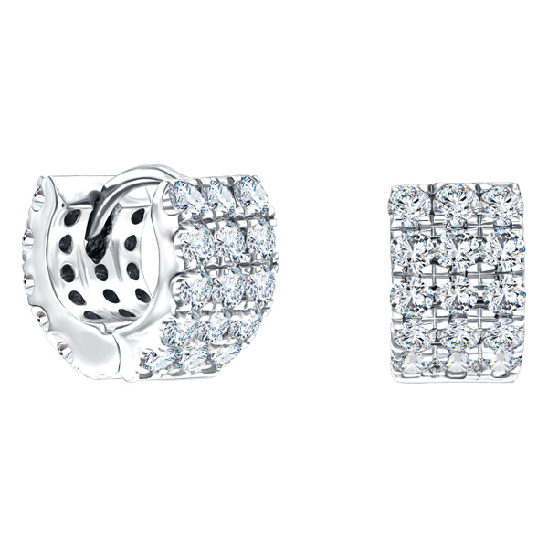 H-SI round brilliant claw set wide diamond hoop earrings in 18k White Gold