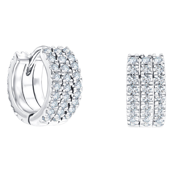 H-SI round brilliant claw set wide diamond hoop earrings in 18k white gold