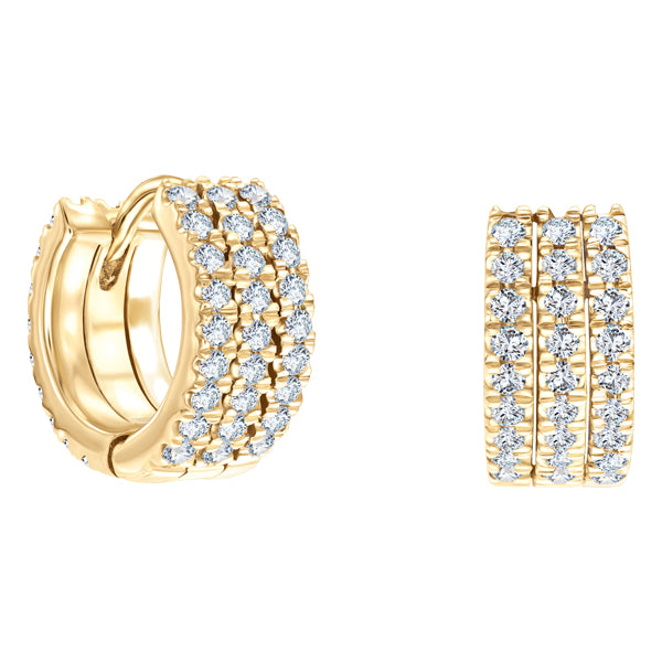 H-SI round brilliant claw set wide diamond hoop earrings in 18k yellow gold