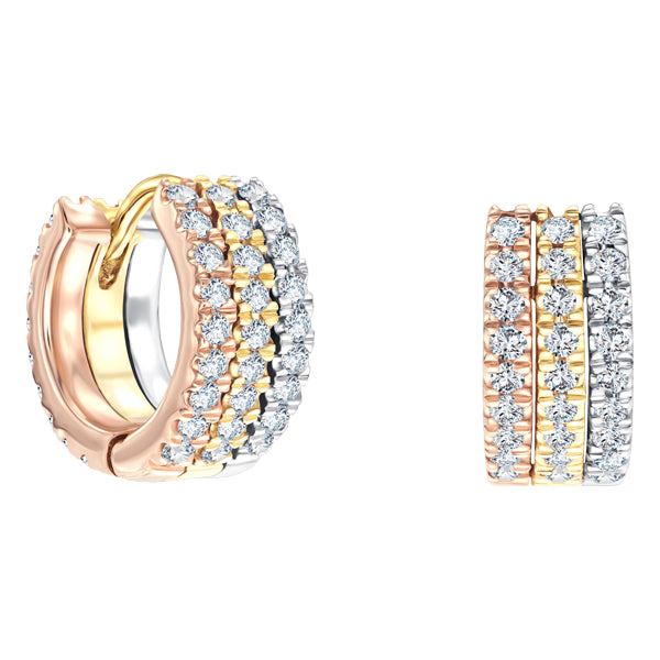 H-SI round brilliant claw set wide diamond hoop earrings in 18k 3 colour gold