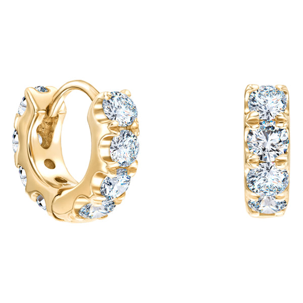 0.75ct H-SI round brilliant castle set diamond mini hoops in 18k yellow gold