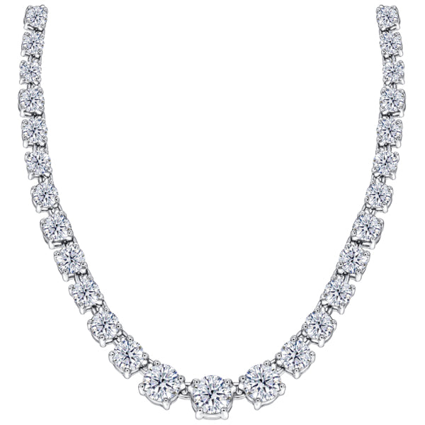 Four claw graduated round H-SI diamond necklace in 18k white gold