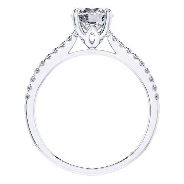 Stunning Round Brilliant Diamond 4 Claw Engagement Ring with side diamonds Set in 18ct White Gold.