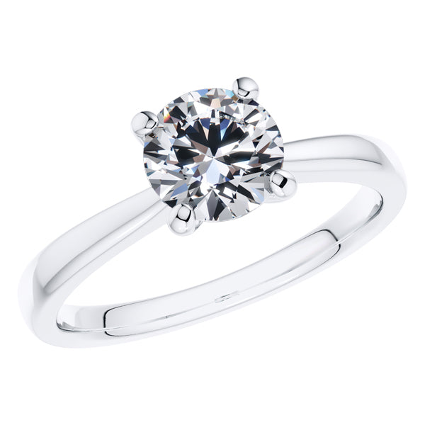 Elegant 4 Claw 18ct White Gold Round Brilliant Diamond Engagement Ring.