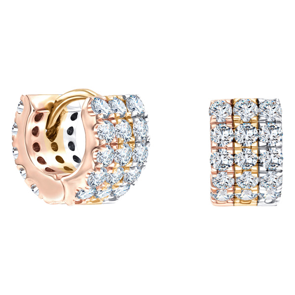 H-SI round brilliant claw set wide diamond hoop earrings in 18k 3 colour gold