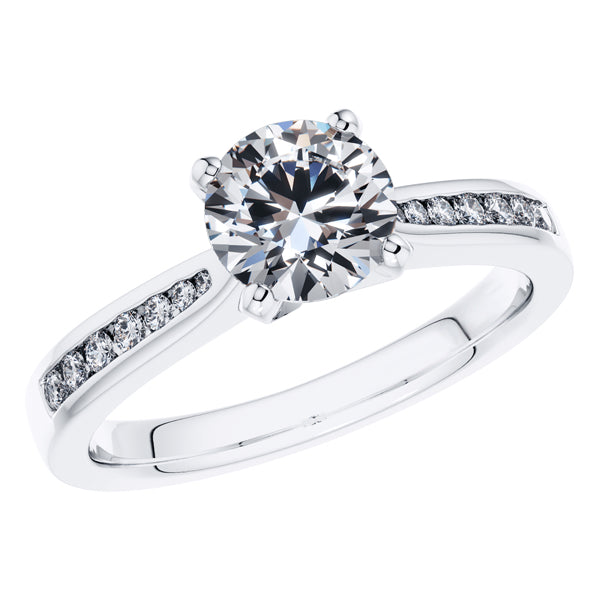 Detailed 4 Claw Round Brilliant Diamond Engagement Ring in 18ct White Gold