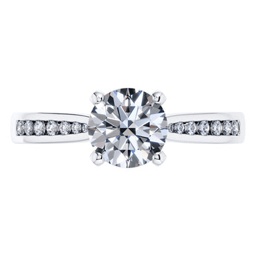 Detailed 4 Claw Round Brilliant Diamond Engagement Ring in 18ct White Gold