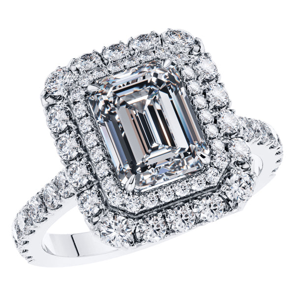 GIA Certified Emerald Cut Diamond Halo Engagement Ring, in Platinum