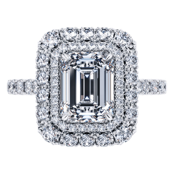 GIA Certified Emerald Cut Diamond Halo Engagement Ring, in Platinum