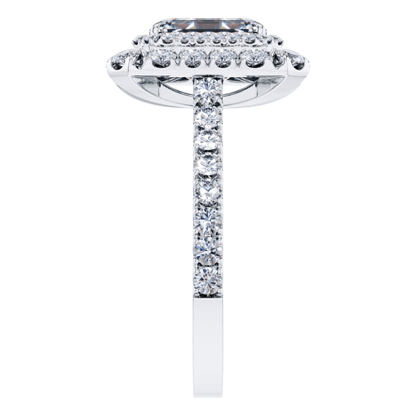 GIA Certified Emerald Cut Diamond Halo Engagement Ring, in Platinum