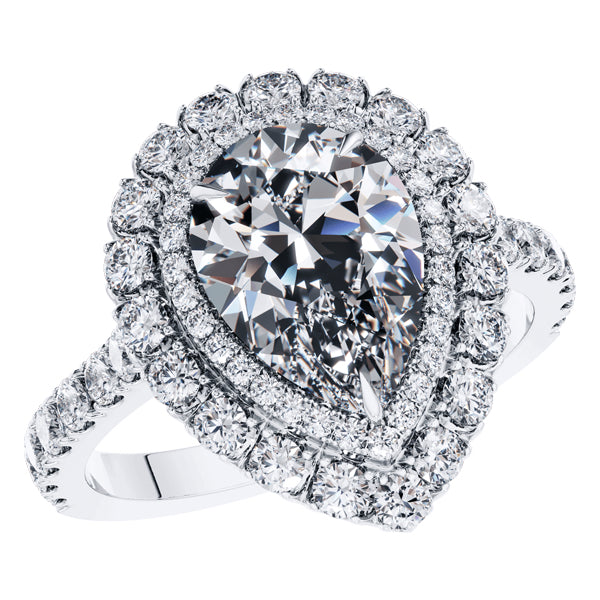 GIA Certified Pear Shape Diamond Halo Engagement Ring, in Platinum