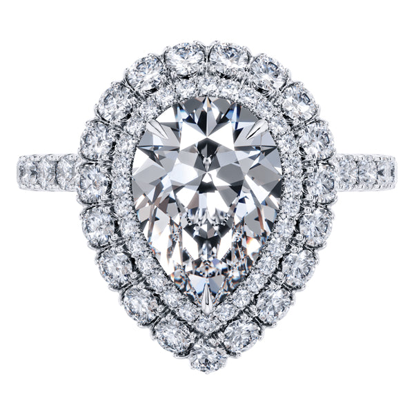 GIA Certified Pear Shape Diamond Halo Engagement Ring, in Platinum