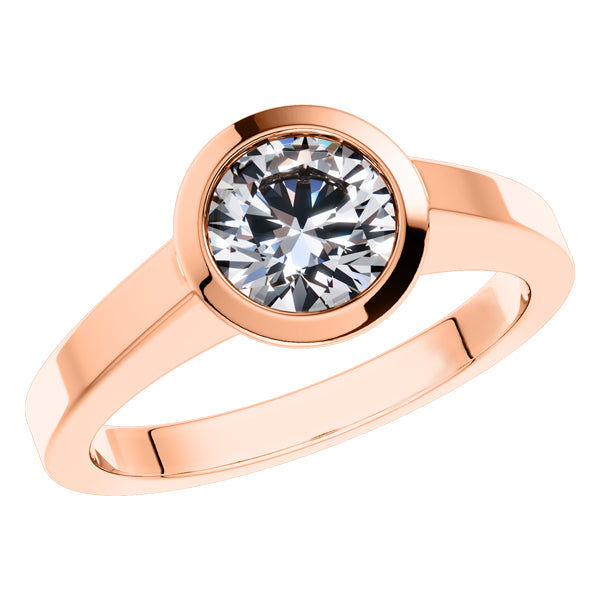 Round Brilliant Diamond rub over Solitaire Engagement Ring set in 18ct Rose Gold.