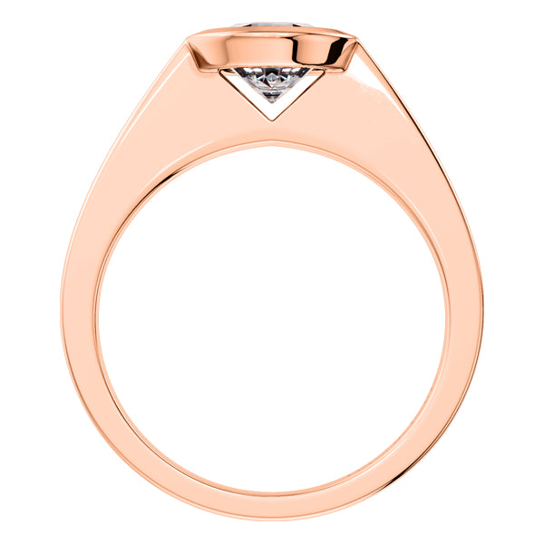 Round Brilliant Diamond rub over Solitaire Engagement Ring set in 18ct Rose Gold.