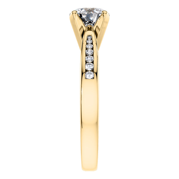 Detailed 4 Claw Round Brilliant Diamond Engagement Ring in 18ct Yellow Gold