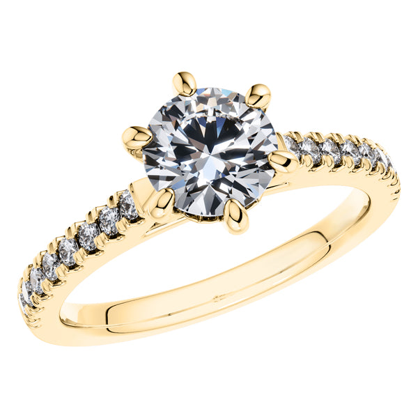 Elegant 18ct Yellow Gold Diamond Engagement Ring With 6 Claws.