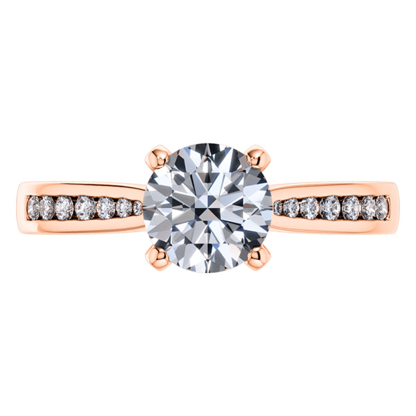 Detailed 4 Claw Round Brilliant Diamond Engagement Ring in 18ct Rose Gold