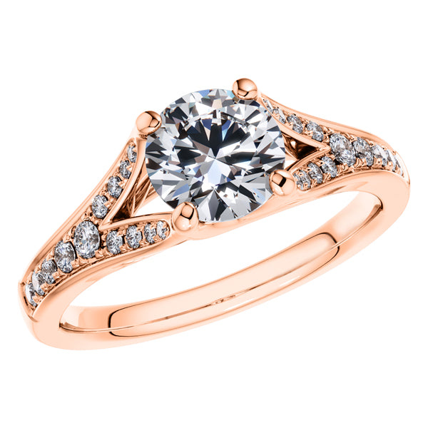 Graceful Round Brilliant 18ct Rose Gold 4 Claw Diamond Engagement Ring.