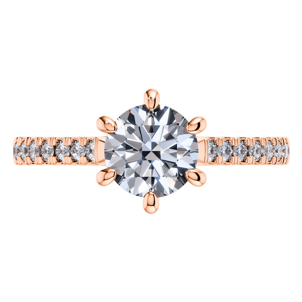 Elegant 18ct Rose Gold Diamond Engagement Ring With 6 Claws.