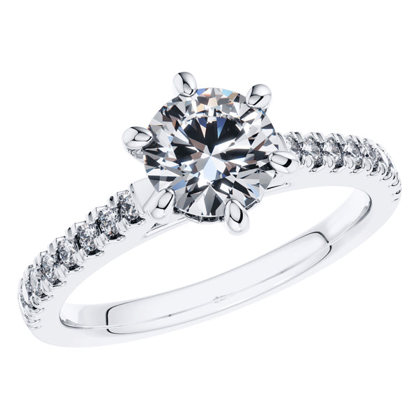 Elegant Platinum Diamond Engagement Ring With 6 Claws.