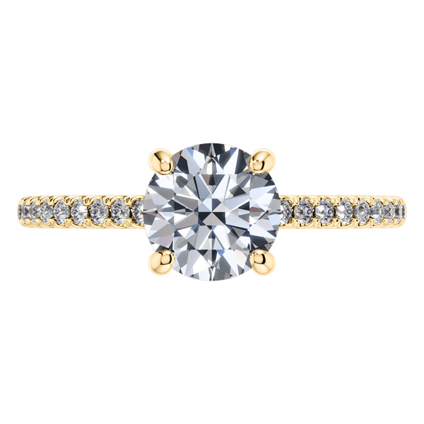 Stunning Round Brilliant Diamond 4 Claw Engagement Ring with side diamonds Set in 18ct Yellow Gold.