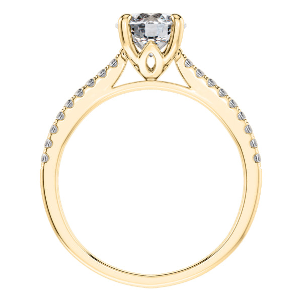 Stunning Round Brilliant Diamond 4 Claw Engagement Ring with side diamonds Set in 18ct Yellow Gold.