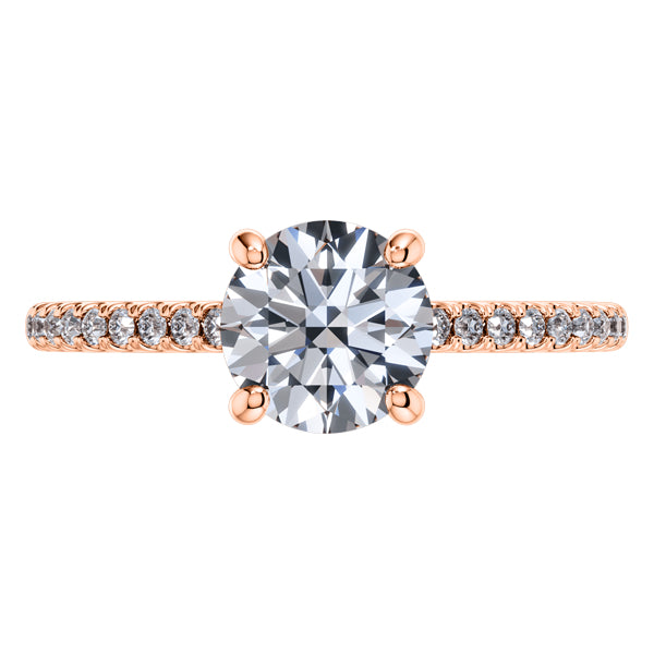 Stunning Round Brilliant Diamond 4 Claw Engagement Ring with side diamonds Set in 18ct Rose Gold.