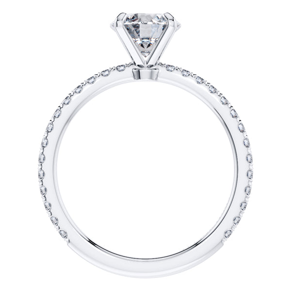 Elegant 4 Claw 18ct White Gold Round Brilliant Engagement Ring with Diamond Sides .