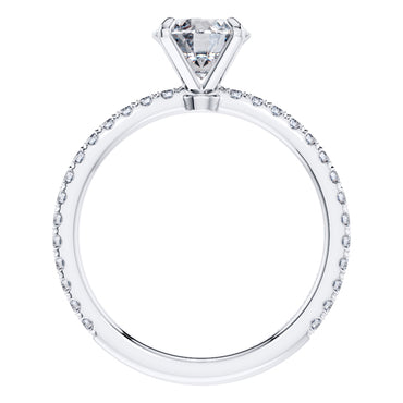 Elegant 4 Claw 18ct White Gold Round Brilliant Engagement Ring with Diamond Sides .