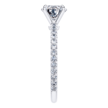Elegant 4 Claw 18ct White Gold Round Brilliant Engagement Ring with Diamond Sides .