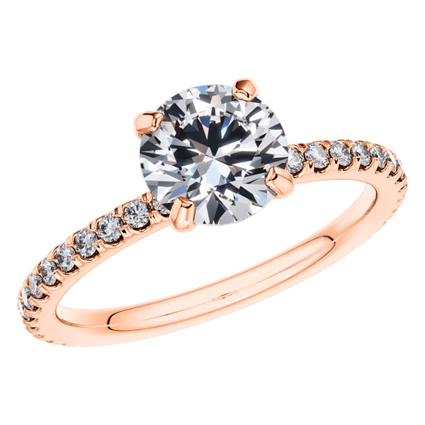 Elegant 4 Claw 18ct Rose Gold Round Brilliant Engagement Ring with Diamond Sides .