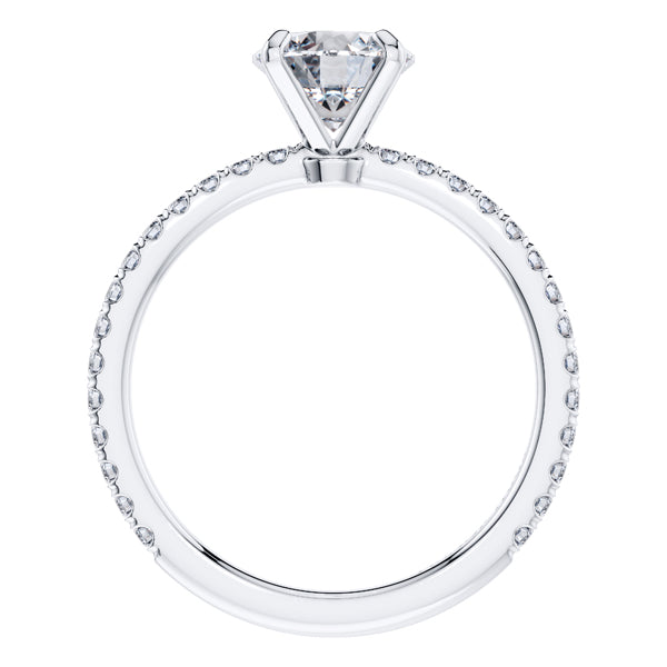 Elegant 4 Claw Platinum Round Brilliant Engagement Ring with Diamond Sides .