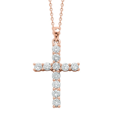 18k Rose gold cross, claw set round brilliant diamonds