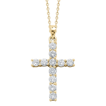 18k Yellow gold cross, claw set round brilliant diamonds