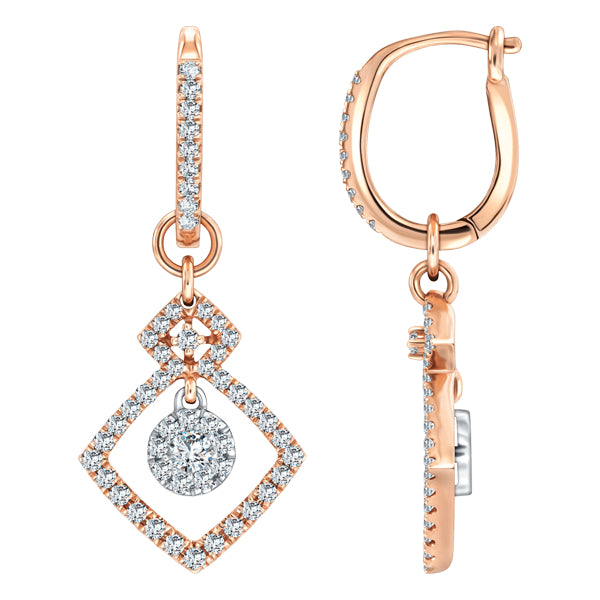 0.87ct Round Brilliant Diamond Drop Earrings in 18ct Rose Gold