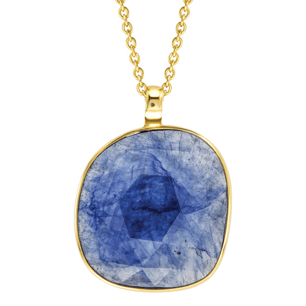 Stylish Blue Sapphire & Slice of Diamond Necklace in 18ct Yellow Gold