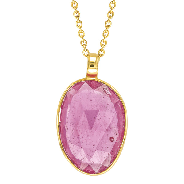 Stylish Rose Cut Ruby & Slice of Diamond Necklace in 18ct Yellow Gold