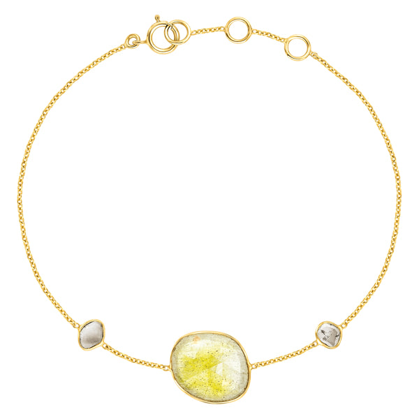 Rose Cut Yellow Sapphire & Slice of Diamond Bracelet in 18ct Yellow Gold