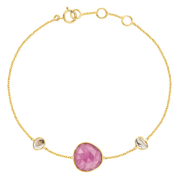 Stylish Rose Cut Ruby with Slice of Diamond Bracelet in 18ct Yellow Gold