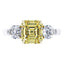 GIA Certified Fancy Vivid Yellow Diamond 3 Stone Engagement Ring set in Platinum