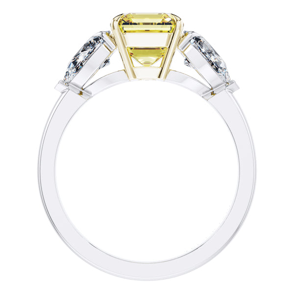 GIA Certified Fancy Vivid Yellow Diamond 3 Stone Engagement Ring set in Platinum