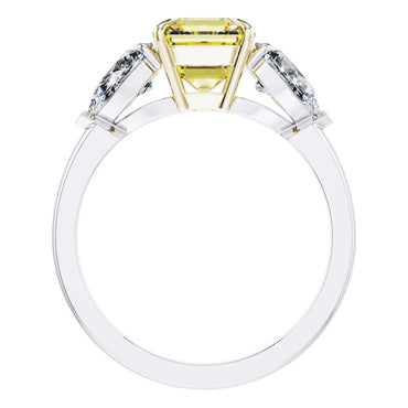 GIA Certified Fancy Vivid Yellow Diamond 3 Stone Engagement Ring set in Platinum